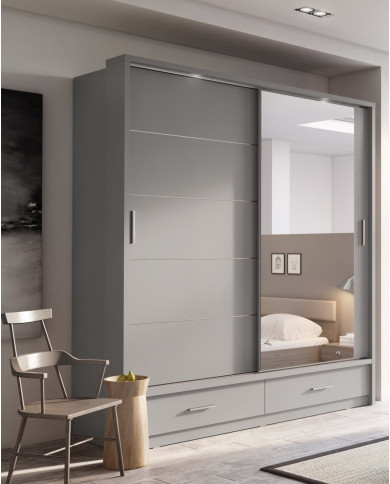 Szafa przesuwna, 200cm, AR-05P ARTI, 2-drzwiowa, lustro, oświetlenie, szara, LENART Szafa przesuwna, 200cm, AR-05P ARTI, 2-drzwiowa, lustro, oświetlenie, szara, LENART