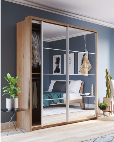 Szafa przesuwna, 180 cm, AR-17 ARTI,  2-drzwiowa, lustra, dąb shetland, LENART Szafa przesuwna, 180 cm, AR-17 ARTI,  2-drzwiowa, lustra, dąb shetland, LENART