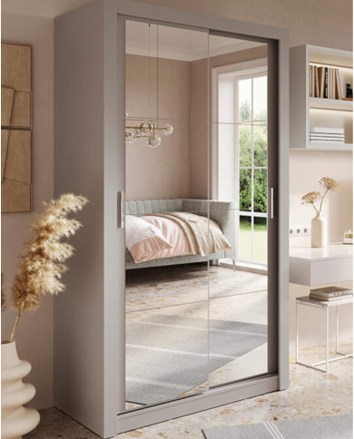 Szafa przesuwna, 120 cm, AR-19 ARTI,  2-drzwiowa, lustra, szara, LENART Szafa przesuwna, 120 cm, AR-19 ARTI,  2-drzwiowa, lustra, szara, LENART