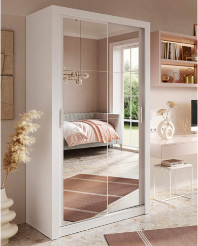 Szafa przesuwna, 120 cm, AR-19 ARTI,  2-drzwiowa, lustra, biała, LENART Szafa przesuwna, 120 cm, AR-19 ARTI,  2-drzwiowa, lustra, biała, LENART