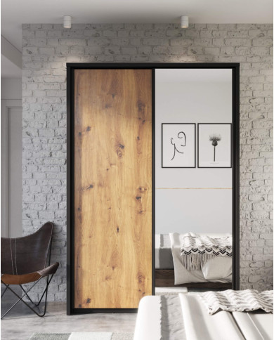 Szafa przesuwna, 160 cm, AR-21 ARTI,  2-drzwiowa, lustro, dąb artisan/ czarny, LENART Szafa przesuwna, 160 cm, AR-21 ARTI,  2-drzwiowa, lustro, dąb artisan/ czarny, LENART