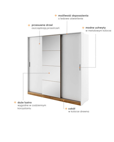 Szafa przesuwna, 220 cm, DT-01 Dentro, 3-drzwiowa, lustro LENART Szafa przesuwna, 220 cm, DT-01 Dentro, 3-drzwiowa, lustro LENART