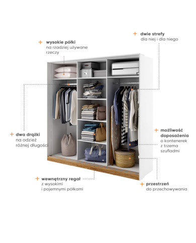 Szafa przesuwna, 220 cm, DT-01 Dentro, 3-drzwiowa, lustro LENART Szafa przesuwna, 220 cm, DT-01 Dentro, 3-drzwiowa, lustro LENART