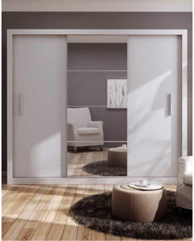 Szafa przesuwna, 250 cm, ID-01 Idea, 3-drzwiowa, lustro, biała, LENART Szafa przesuwna, 250 cm, ID-01 Idea, 3-drzwiowa, lustro, biała, LENART