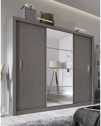 Szafa przesuwna, 250 cm, ID-01 Idea, 3-drzwiowa, lustro, szara, LENART Szafa przesuwna, 250 cm, ID-01 Idea, 3-drzwiowa, lustro, szara, LENART