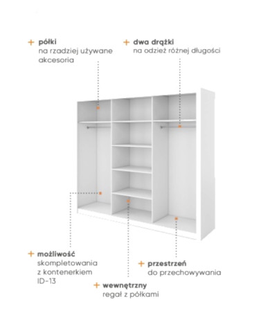 Szafa przesuwna, 250 cm, ID-01 Idea, 3-drzwiowa, lustro, dąb shetland, LENART Szafa przesuwna, 250 cm, ID-01 Idea, 3-drzwiowa, lustro, dąb shetland, LENART