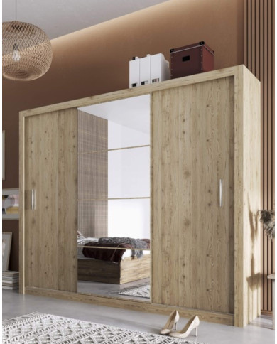 Szafa przesuwna, 250 cm, ID-01 Idea, 3-drzwiowa, lustro, dąb shetland, LENART Szafa przesuwna, 250 cm, ID-01 Idea, 3-drzwiowa, lustro, dąb shetland, LENART
