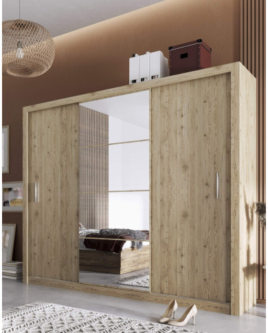 Szafa przesuwna, 250 cm, ID-01 Idea, 3-drzwiowa, lustro, dąb sanremo jasny, LENART Szafa przesuwna, 250 cm, ID-01 Idea, 3-drzwiowa, lustro, dąb sanremo jasny, LENART