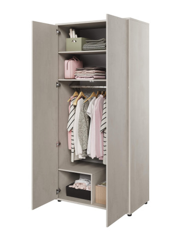 Szafa młodzieżowa TF-01 Teen Flex , 101 cm, 2-drzwiowa, silk flou/ hikora naturalna/ raw steel, LENART Szafa młodzieżowa TF-01 Teen Flex , 101 cm, 2-drzwiowa, silk flou/ hikora naturalna/ raw steel, LENART