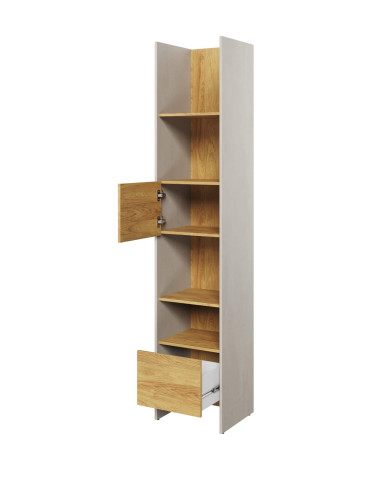 Regał 45 TF-02 Teen Flex , drzwiczki, wnęki, szuflada, silk flou/ hikora naturalna/ raw steel, LENART