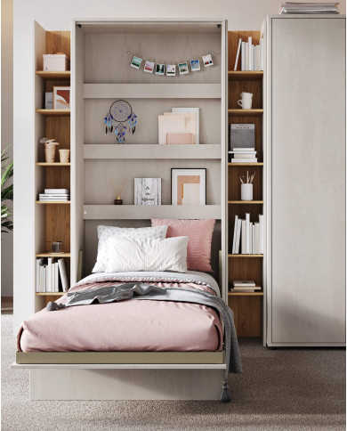 Regał 27 TF-03 Teen Flex , z wnękami, silk flou/ hikora naturalna/ raw steel, LENART