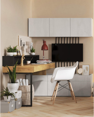 Szafka Teen Flex TF-09, wisząca, drzwiczki, silk flou/ hikora naturalna/ raw steel, LENART Szafka Teen Flex TF-09, wisząca, drzwiczki, silk flou/ hikora naturalna/ raw steel, LENART