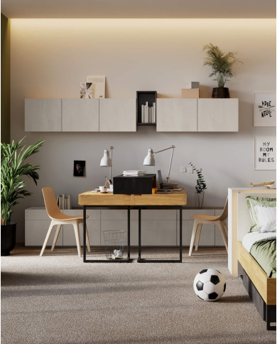 Szafka Teen Flex TF-09, wisząca, drzwiczki, silk flou/ hikora naturalna/ raw steel, LENART Szafka Teen Flex TF-09, wisząca, drzwiczki, silk flou/ hikora naturalna/ raw steel, LENART