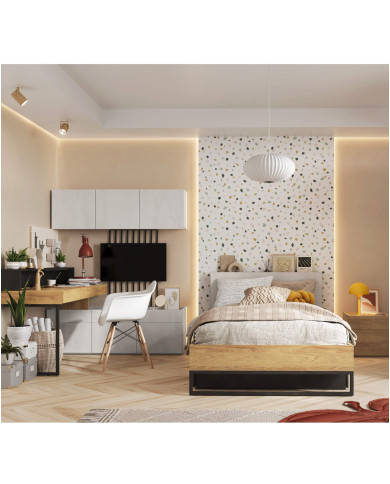 Szafka Teen Flex TF-09, wisząca, drzwiczki, silk flou/ hikora naturalna/ raw steel, LENART Szafka Teen Flex TF-09, wisząca, drzwiczki, silk flou/ hikora naturalna/ raw steel, LENART