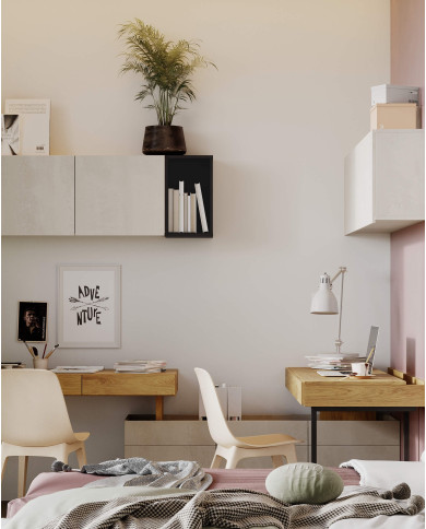 Półka wisząca Teen Flex TF-11, silk flou/ hikora naturalna/ raw steel, LENART