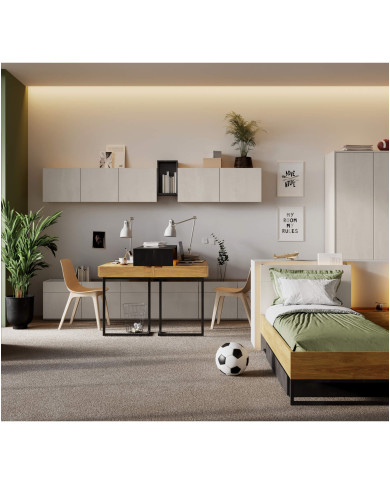 Szafka Teen Flex TF-12, wisząca, drzwiczki, silk flou/ hikora naturalna/ raw steel, LENART Szafka Teen Flex TF-12, wisząca, drzwiczki, silk flou/ hikora naturalna/ raw steel, LENART