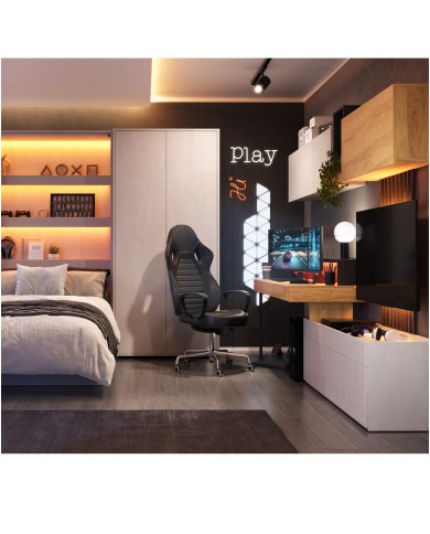 Szafka Teen Flex TF-12, wisząca, drzwiczki, silk flou/ hikora naturalna/ raw steel, LENART Szafka Teen Flex TF-12, wisząca, drzwiczki, silk flou/ hikora naturalna/ raw steel, LENART