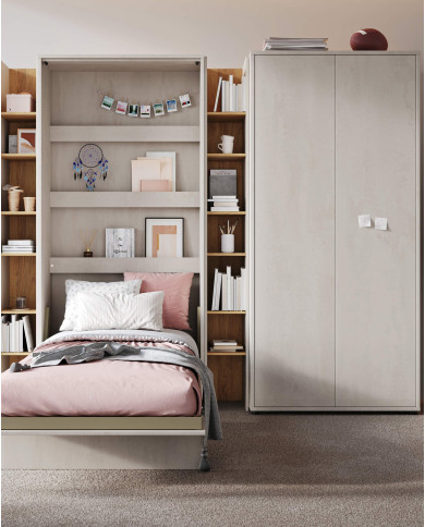 Półka wisząca Teen Flex TF-13, 102 cm, silk flou/ hikora naturalna/ raw steel, LENART