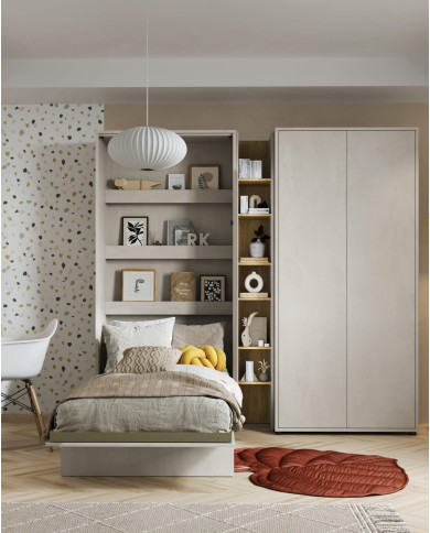 Półka wisząca Teen Flex TF-13, 102 cm, silk flou/ hikora naturalna/ raw steel, LENART