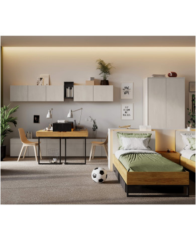 Półka wisząca Teen Flex TF-13, 102 cm, silk flou/ hikora naturalna/ raw steel, LENART