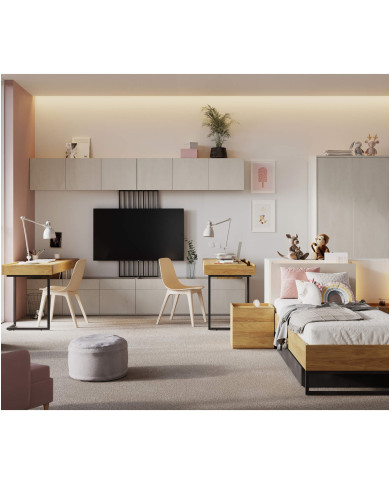 Półka wisząca Teen Flex TF-13, 102 cm, silk flou/ hikora naturalna/ raw steel, LENART