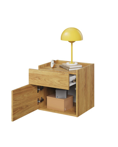 Stolik nocny Teen Flex TF-18, szuflada, drzwiczki, silk flou/ hikora naturalna/ raw steel , LENART