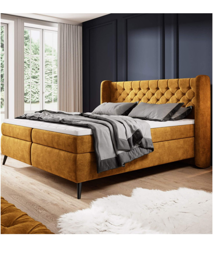 Łóżko kontynentalne Madison 140x200 cm, boxspring, tapicerowane, materace, Wersal