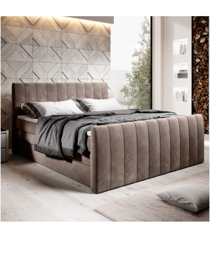 Łóżko kontynentalne Carina 160x200 cm, boxspring, tapicerowane, materace, pojemniki, Wersal