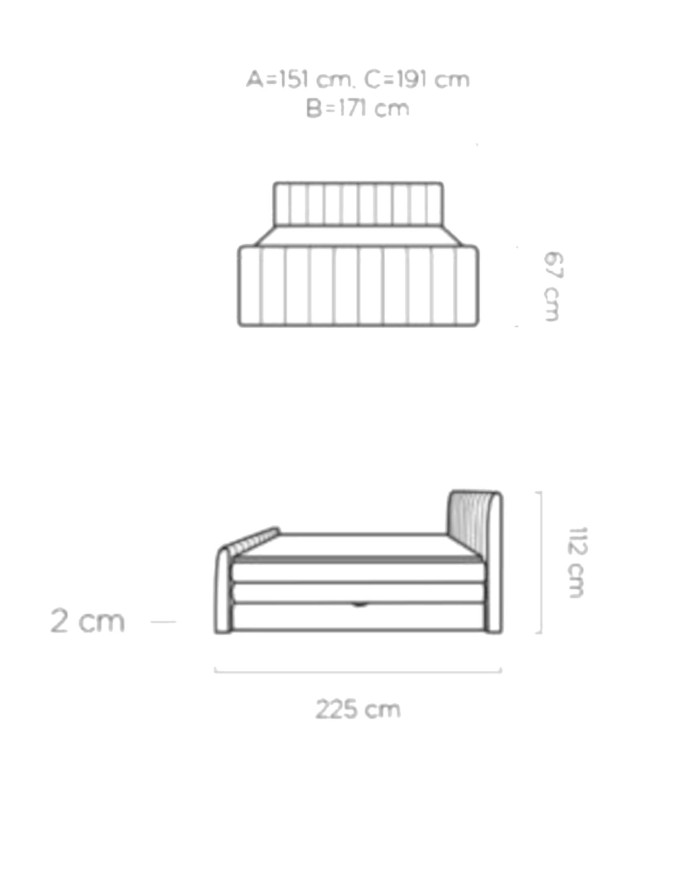 Łóżko kontynentalne Carina 140x200 cm, boxspring, tapicerowane, materace, pojemniki, Wersal