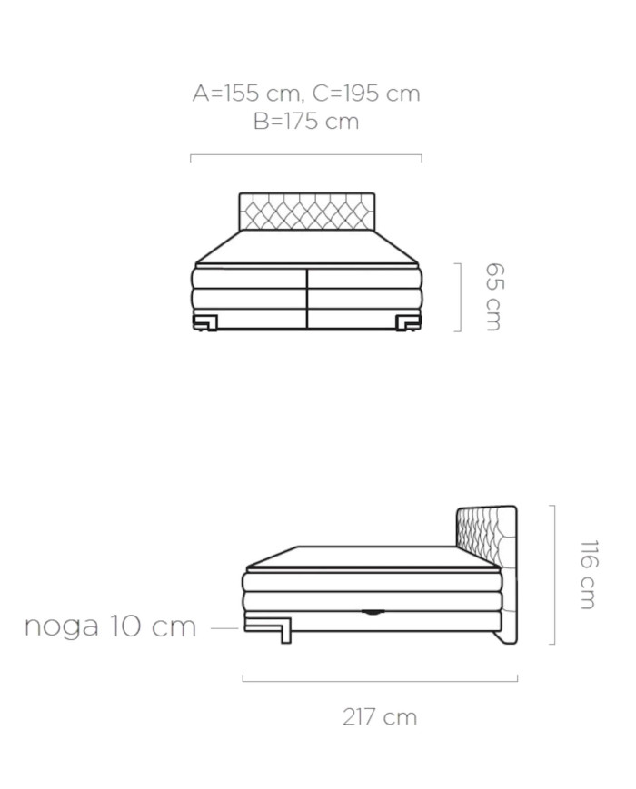 Łóżko kontynentalne Godin 140x200 cm, boxspring, tapicerowane, materace, pojemniki, Wersal