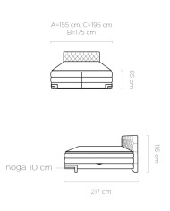 Łóżko kontynentalne Godin 140x200 cm, boxspring, tapicerowane, materace, pojemniki, Wersal