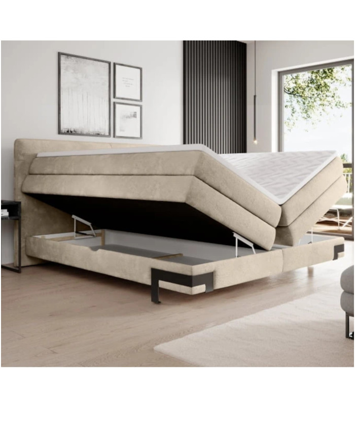 Łóżko kontynentalne Valente 180x200 cm, boxspring, tapicerowane, materace, pojemniki, Wersal