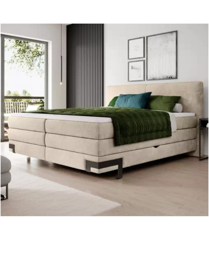 Łóżko kontynentalne Valente 140x200 cm, boxspring, tapicerowane, materace, pojemniki, Wersal