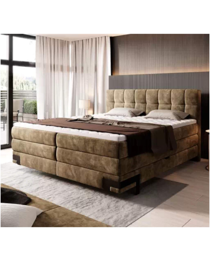 Łóżko kontynentalne Viano 140x200 cm, boxspring, tapicerowane, materace, pojemniki, Wersal