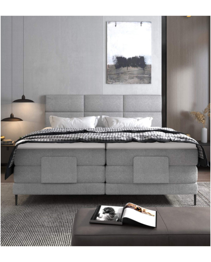 Łóżko kontynentalne Carlo 180x200 cm, boxspring, elektrycznie regulowane, tapicerowane, materace, topper, Wersal