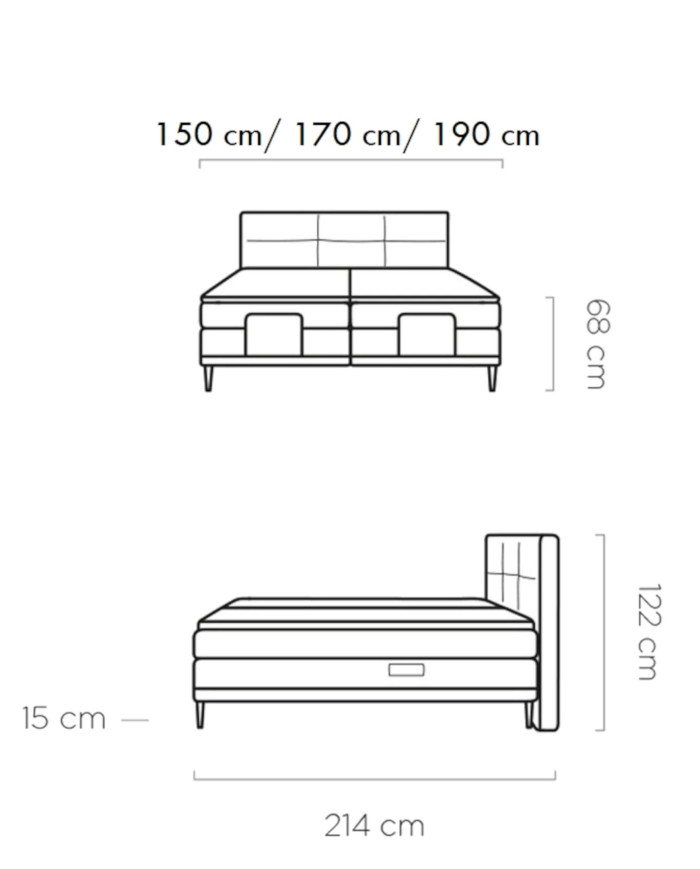 Łóżko kontynentalne Carlo 140x200 cm, boxspring, elektrycznie regulowane, tapicerowane, materace, topper, Wersal