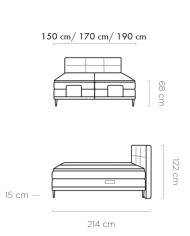 Łóżko kontynentalne Carlo 140x200 cm, boxspring, elektrycznie regulowane, tapicerowane, materace, topper, Wersal