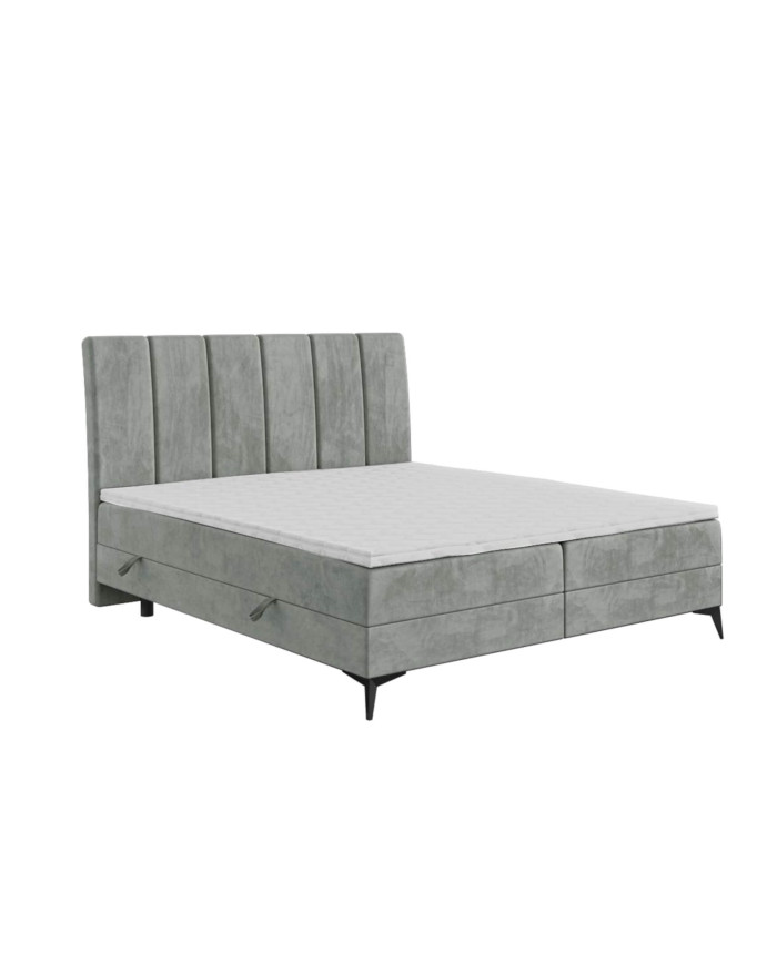 Łóżko kontynentalne Adert 200x200 cm, tapicerowane, materac, pojemnik, topper, LAVERTO