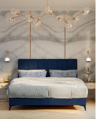 Łóżko kontynentalne Adert 180x200 cm, tapicerowane, materac, pojemnik, topper, LAVERTO