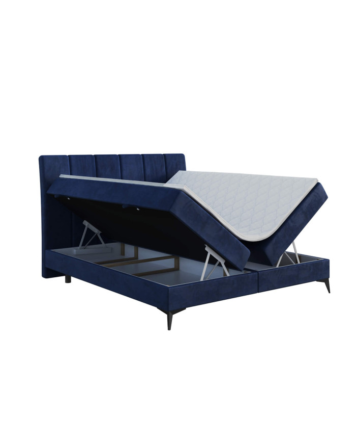 Łóżko kontynentalne Adert 160x200 cm, tapicerowane, materac, pojemnik, topper, LAVERTO