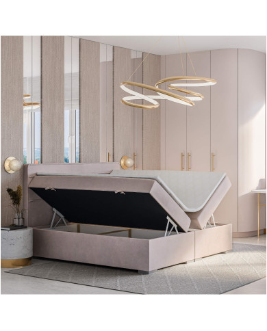 Łóżko kontynentalne Beneti 140x200 cm, tapicerowane, materac, pojemnik, topper, LAVERTO