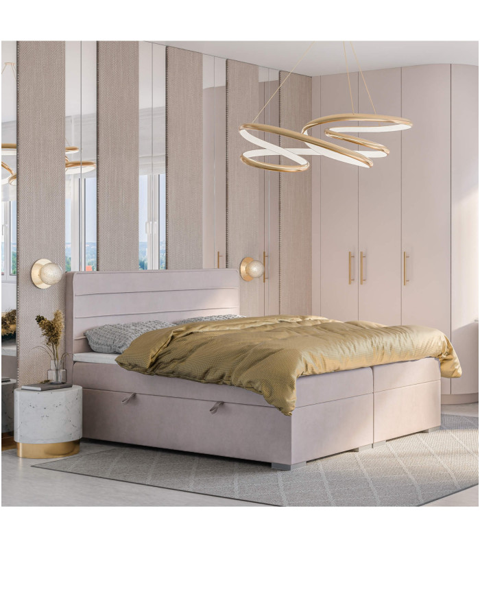 Łóżko kontynentalne Beneti 160x200 cm, tapicerowane, materac, pojemnik, topper, LAVERTO