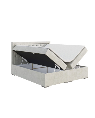 Łóżko kontynentalne Bloom 200x200 cm, tapicerowane, materac, pojemnik, topper, LAVERTO