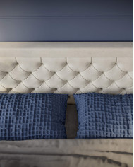 Łóżko kontynentalne Bloom 200x200 cm, tapicerowane, materac, pojemnik, topper, LAVERTO