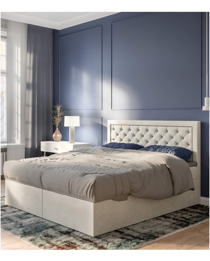 Łóżko kontynentalne Bloom 140x200 cm, tapicerowane, materac, pojemnik, topper, LAVERTO