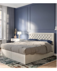Łóżko kontynentalne Bloom 140x200 cm, tapicerowane, materac, pojemnik, topper, LAVERTO