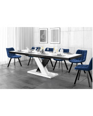 Stół rozkładany Xenon Lux 160-256/75/89 cm, blat biały połysk /podstawa biały i czarny połysk, 2 wkłady, Hubertus