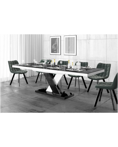 Stół rozkładany Xenon Lux 160-256/75/89 cm, blat czarny mat/ podstawa czarny i biały połysk, 2 wkłady, HUBERTUS Stół rozkładany Xenon Lux 160-256/75/89 cm, blat czarny mat/ podstawa czarny i biały połysk, 2 wkłady, HUBERTUS