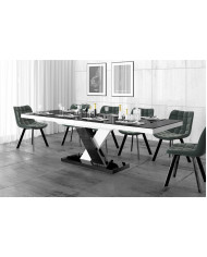 Stół rozkładany Xenon Lux 160-256/75/89 cm, blat czarny mat/ podstawa czarny i biały połysk, 2 wkłady, HUBERTUS