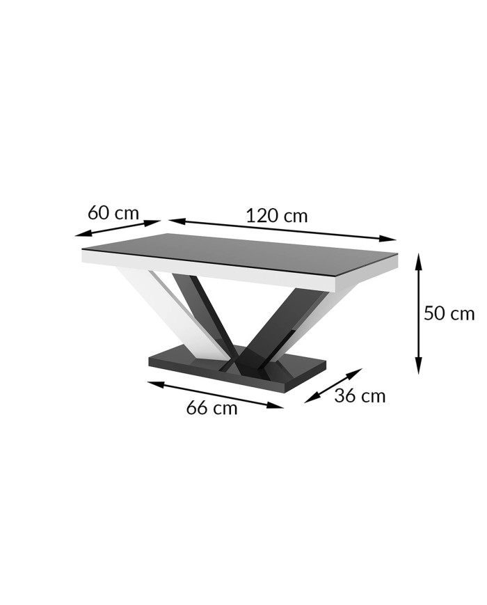 Ława Viva 2 Mini, blat czarny mat/ podstawa biały i czarny połysk, 60/50/120 cm, HUBERTUS